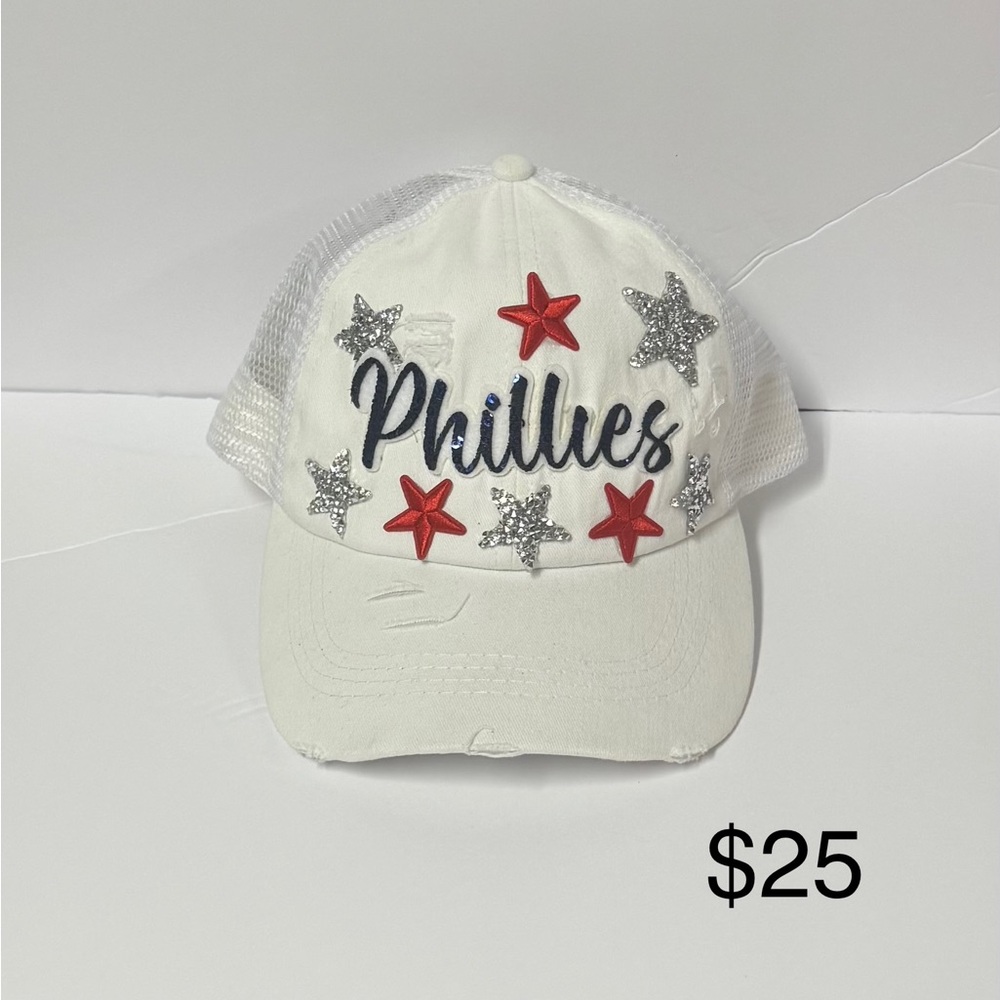 White Phillies Cap with Red and Silver Stars